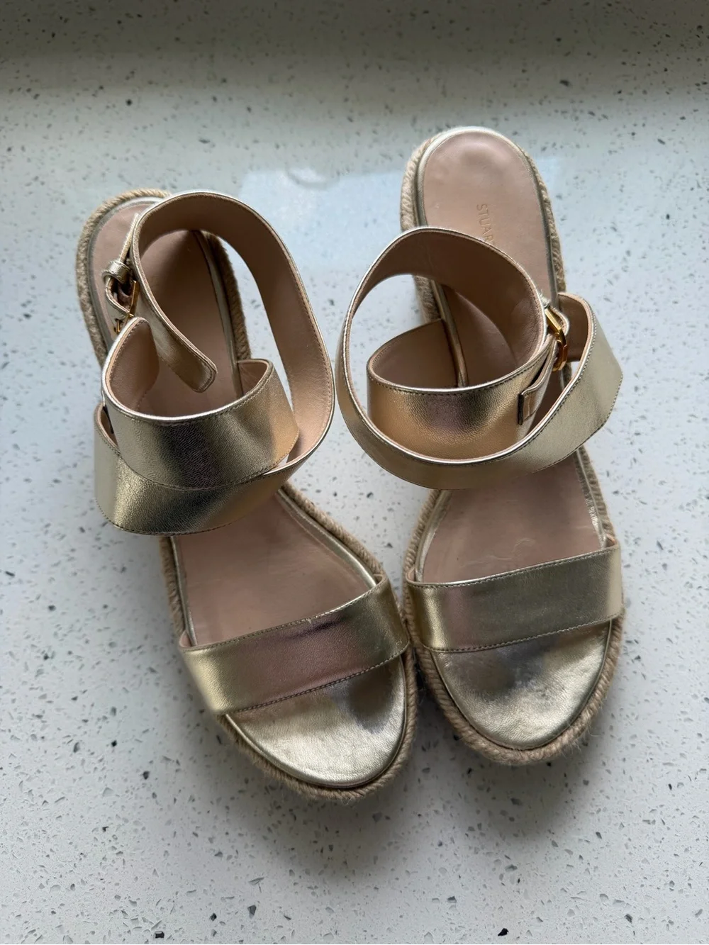 Stuart Weitzman Lexia Gold Wedge Sandals